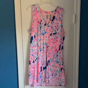 Lilly Pulitzer Sleeveless Pink & Navy Printed Shift Dress
